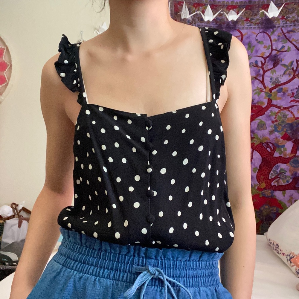 Madewell - ruffle strap cami top in painted dots / 00